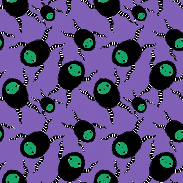 Cartoon Monsters Seamless Emoticons Aliens Pattern Kids Clothes Print Wrapping — Stok Foto