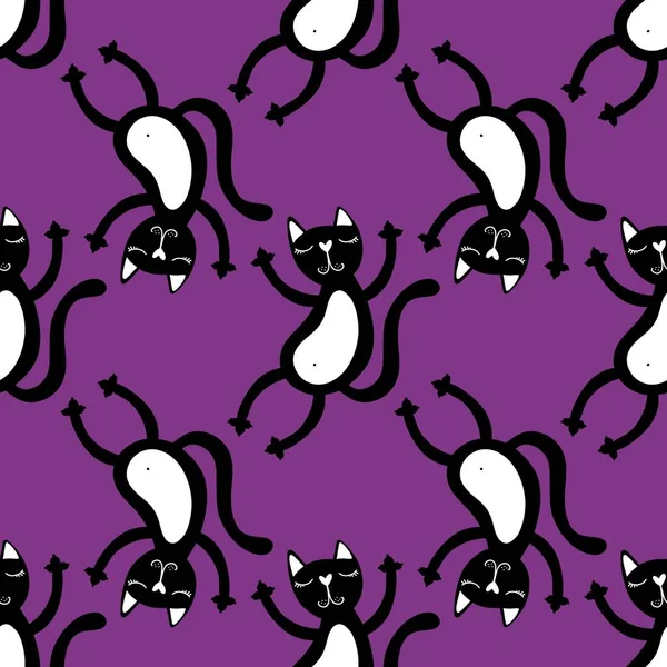 Halloween Czarne Koty Bezszwowy Wzór Zwierząt Kreskówki Pakowania Papieru Tkanin — Zdjęcie stockowe