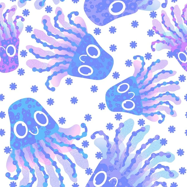 Kreslený Oceán Zvířata Bezešvé Medúzy Vzor Pro Tkaniny Balení Papíru — Stock fotografie