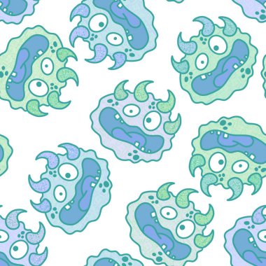 Cartoon monsters seamless emoticons aliens pattern for kids clothes print and wrapping paper and fabrics and linens and kindergarten. High quality illustration