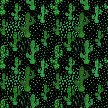 Kağıt, kumaş, çarşaf ve çocuk giysileri baskısı ve şenlikli yaz tekstil ürünleri için soyut, dikişsiz kaktüs deseni. Yüksek kaliteli illüstrasyon