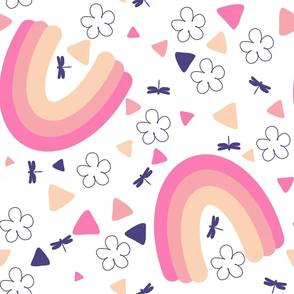 Cartoon rainbow seamless pattern for wallpaper and fabrics and textiles and wrapping paper and kids clothes print. High quality illustration