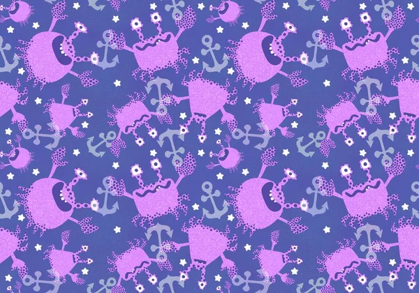 Cartoon Summer Animals Seamless Crabs Pattern Fabrics Linens Kids Clothes — Stock Photo, Image