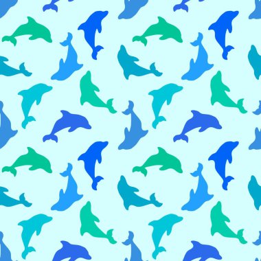 Yaz hayvanları, ambalajsız yunus desenleri, çocuk giysileri kumaşları, kumaşlar, çarşaflar ve mayo tekstili. Yüksek kaliteli illüstrasyon