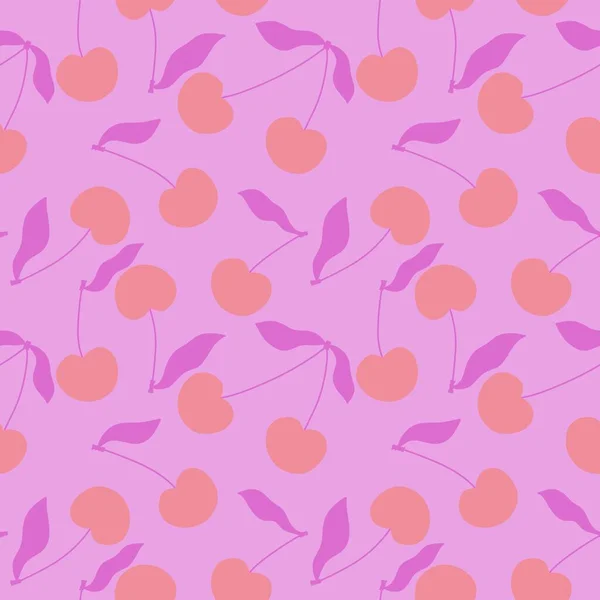 Kreskówkowy Letni Owoc Bezszwowy Wzór Wiśni Pakowania Papieru Tkanin Oraz — Zdjęcie stockowe