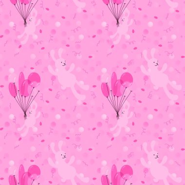 Paket kağıdı, kumaş, çarşaf ve çocuk giysileri baskısı ve şenlik ambalajı için balon desenli doğum günü dikişsiz tavşan. Yüksek kaliteli illüstrasyon