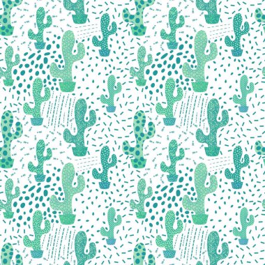 Kağıt, kumaş, çarşaf ve çocuk giysileri baskısı ve şenlikli yaz tekstil ürünleri için soyut, dikişsiz kaktüs deseni. Yüksek kaliteli illüstrasyon