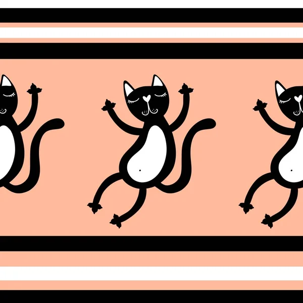 Хеллоуїн Чорні Кішки Безшовний Мультиплікаційний Візерунок Тварин Обгортання Паперу Тканин — стокове фото