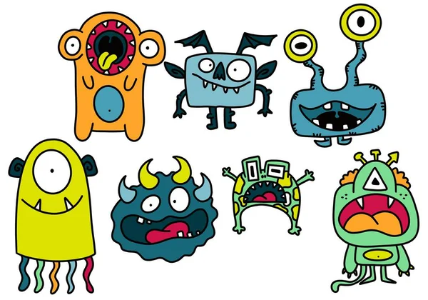 Cartoon Set Monsters Emoticons Aliens Kids Clothes Print Wrapping Paper — Fotografia de Stock