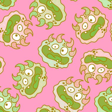 Cartoon monsters seamless emoticons aliens pattern for kids clothes print and wrapping paper and fabrics and linens and kindergarten. High quality illustration