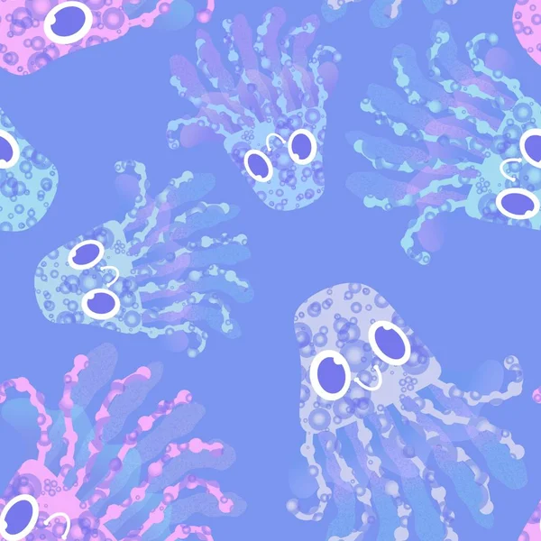 Kreskówkowe Zwierzęta Oceaniczne Bezszwowy Wzór Meduzy Tkanin Papieru Pakowego Pościeli — Zdjęcie stockowe