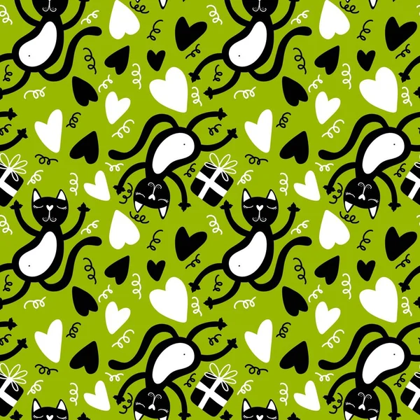 Halloween Black Cats Seamless Cartoon Animals Pattern Wrapping Paper Fabrics — Stock Photo, Image
