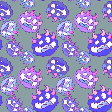Cartoon monsters seamless emoticons aliens pattern for kids clothes print and wrapping paper and fabrics and linens and kindergarten. High quality illustration