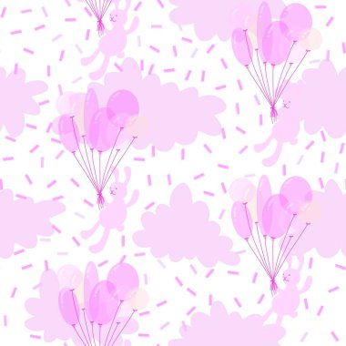 Paket kağıdı, kumaş, çarşaf ve çocuk giysileri baskısı ve şenlik ambalajı için balon desenli doğum günü dikişsiz tavşan. Yüksek kaliteli illüstrasyon