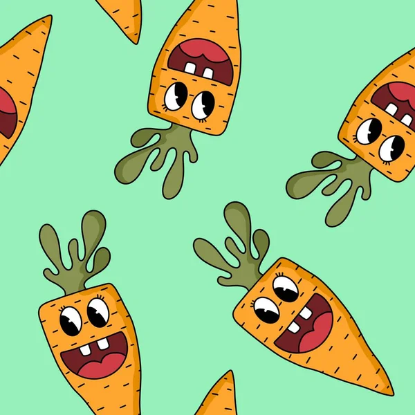 Retro Cartoon Summer Vegetable Seamless Carrot Pattern Wrapping Paper Fabrics — Stock Photo, Image