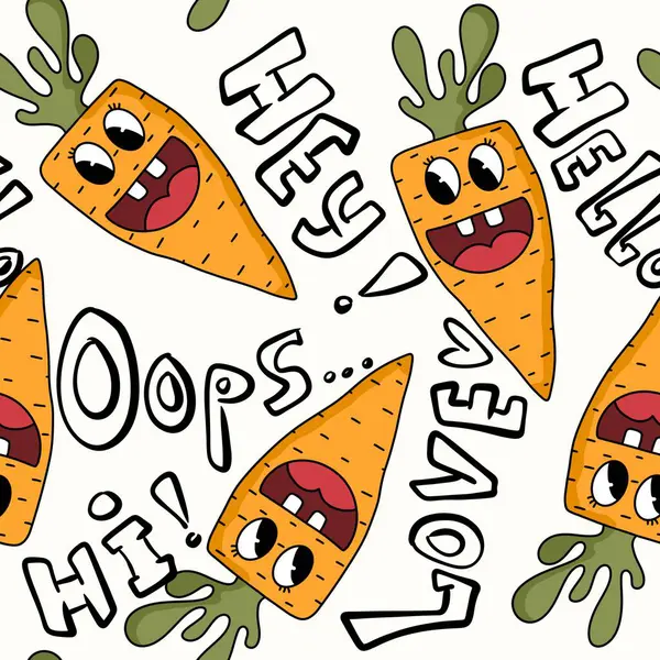 Ретро Мультфильм Летний Овощной Бесшовный Морковный Узор Упаковки Бумаги Тканей — стоковое фото