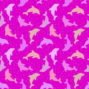 Yaz hayvanları, ambalajsız yunus desenleri, çocuk giysileri kumaşları, kumaşlar, çarşaflar ve mayo tekstili. Yüksek kaliteli illüstrasyon