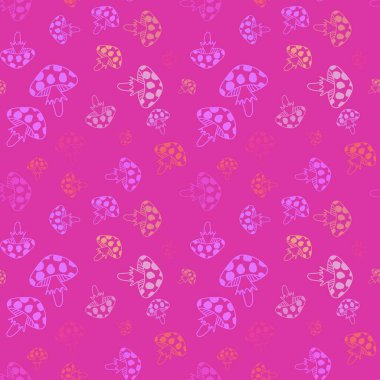 Kağıt, kumaş, çarşaf ve çocuk defterleri, moda tekstil ürünleri, baskı ve sonbahar aksesuarları için yaz karikatürsüz mantar deseni. Yüksek kaliteli illüstrasyon