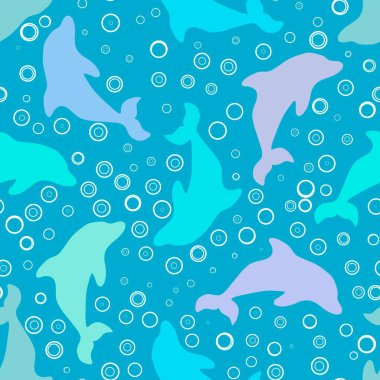 Yaz hayvanları, ambalajsız yunus desenleri, çocuk giysileri kumaşları, kumaşlar, çarşaflar ve mayo tekstili. Yüksek kaliteli illüstrasyon