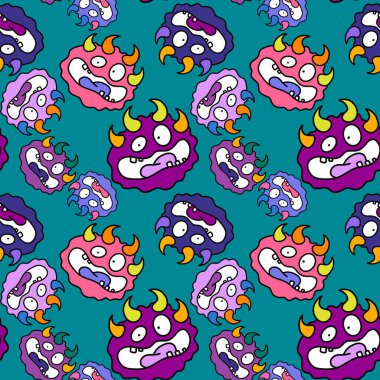 Cartoon monsters seamless emoticons aliens pattern for kids clothes print and wrapping paper and fabrics and linens and kindergarten. High quality illustration