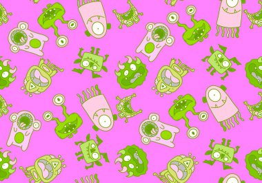 Cartoon monsters seamless emoticons aliens pattern for kids clothes print and wrapping paper and fabrics and linens and kindergarten. High quality illustration