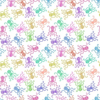 Yaz hayvanları ambalajsız ahtapot desenli ambalaj kağıdı ve çocuk kıyafetleri kumaşlar ve çarşaflar ve mayo tekstili ve menü kağıdı. Yüksek kaliteli illüstrasyon