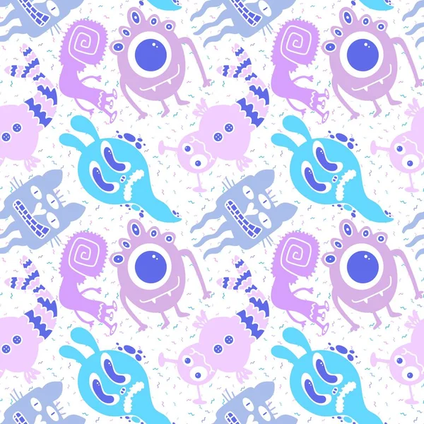 Cartoon Monsters Seamless Emoticons Aliens Pattern Kids Clothes Print Wrapping — Zdjęcie stockowe