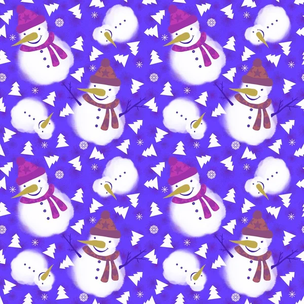 Зимовий Безшовний Сніговик Сніжинки Різдвяного Паперу Дитячих Блокнотів Аксесуарів Тканин — стокове фото