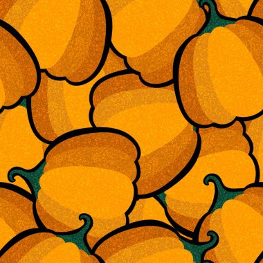 Cadılar Bayramı balkabakları, ambalaj kağıdı, kumaş, çarşaf, mutfak tekstili, çocuk giysileri baskısı, menü ve restoran ambalajları için kusursuz sonbahar hasat deseni. Yüksek kaliteli illüstrasyon