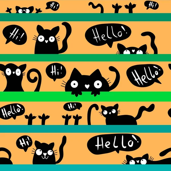 Halloween Cats Seamless Animals Monsters Pattern Wrapping Paper Kids Clothes — Stock Photo, Image