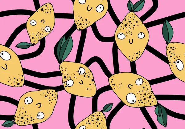 Padrão Limão Monstro Sem Costura Frutas Desenhos Animados Verão Para — Fotografia de Stock