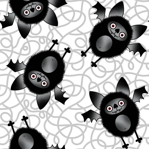 Halloween Cartoon Monsters Seamless Kawaii Fluffy Bats Pattern Wrapping Paper — Stock Photo, Image