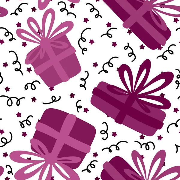 Cartoon Festive Gifts Box Seamless Christmas Birthday Pattern Wrapping Paper — Stock Photo, Image