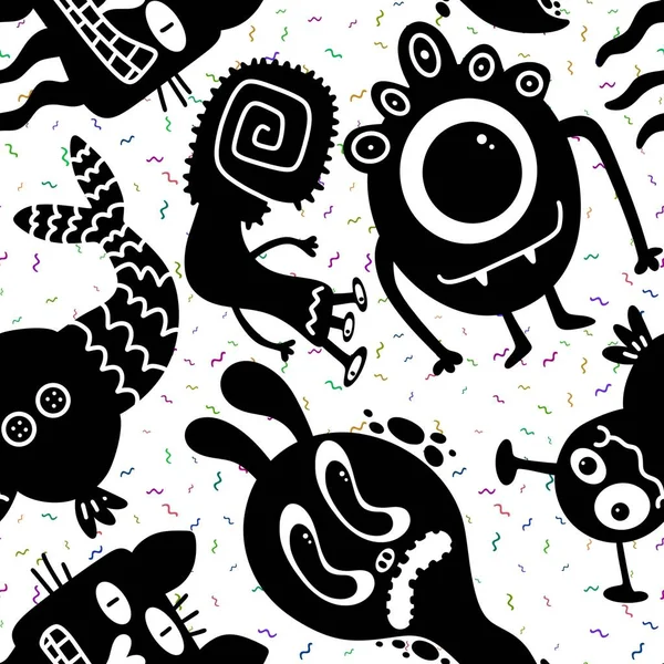 Карикатурные Монстры Бесшовные Смайлики Инопланетян Шаблон Детской Одежды Печати Упаковки — стоковое фото