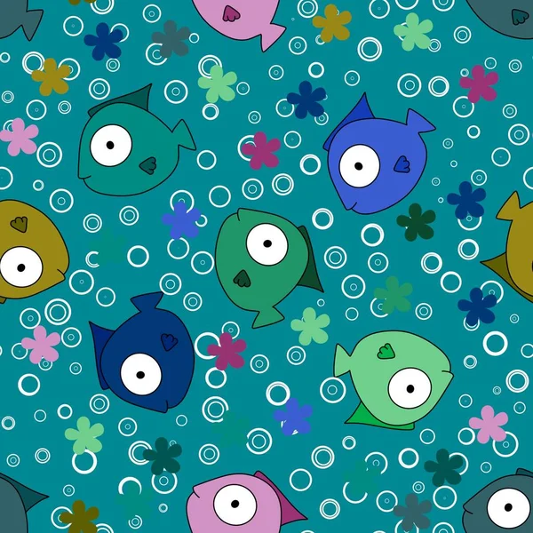 Desenhos Animados Verão Animais Padrão Peixe Sem Costura Para Tecidos — Fotografia de Stock