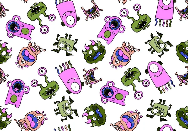 Cartoon Monsters Seamless Emoticons Aliens Pattern Kids Clothes Print Wrapping — Photo