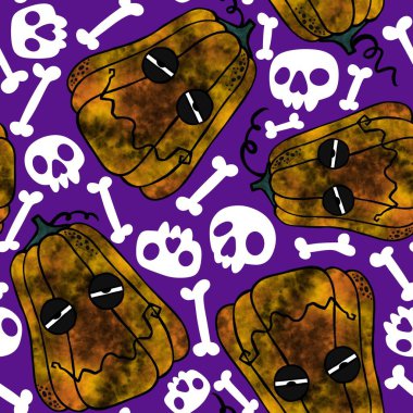 Halloween seamless pumpkins pattern for fabrics and wrapping paper and clothes print and notebooks and accessories and party. High quality illustration