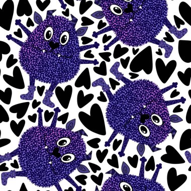 Cartoon monsters seamless emoticons aliens pattern for kids clothes print and wrapping paper and fabrics and linens and kindergarten. High quality illustration