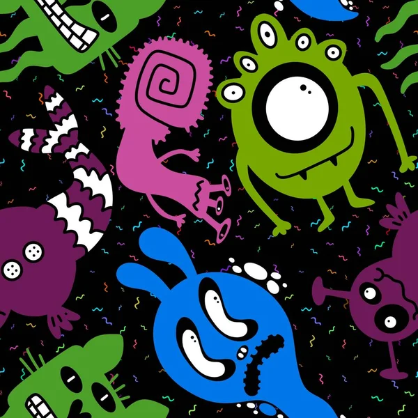 Cartoon Monsters Seamless Emoticons Aliens Pattern Kids Clothes Print Wrapping — Photo