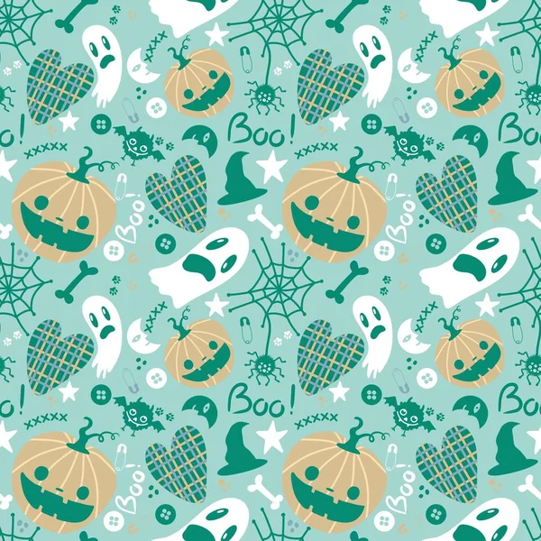 Halloween Tecknad Pumpor Sömlösa Spöke Och Måne Och Fladdermöss Och — Stockfoto