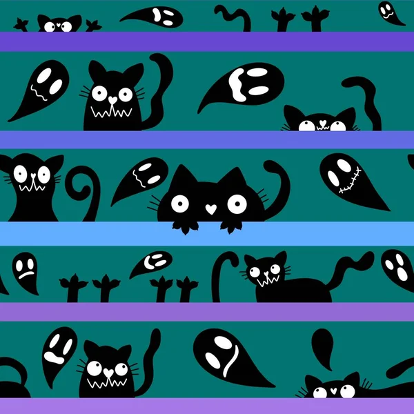 Halloween Katzen Nahtlose Tiere Monster Muster Für Verpackungspapier Und Kinderkleidung — Stockfoto