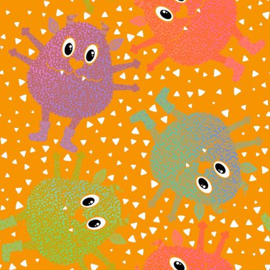 Cartoon monsters seamless emoticons aliens pattern for kids clothes print and wrapping paper and fabrics and linens and kindergarten. High quality illustration