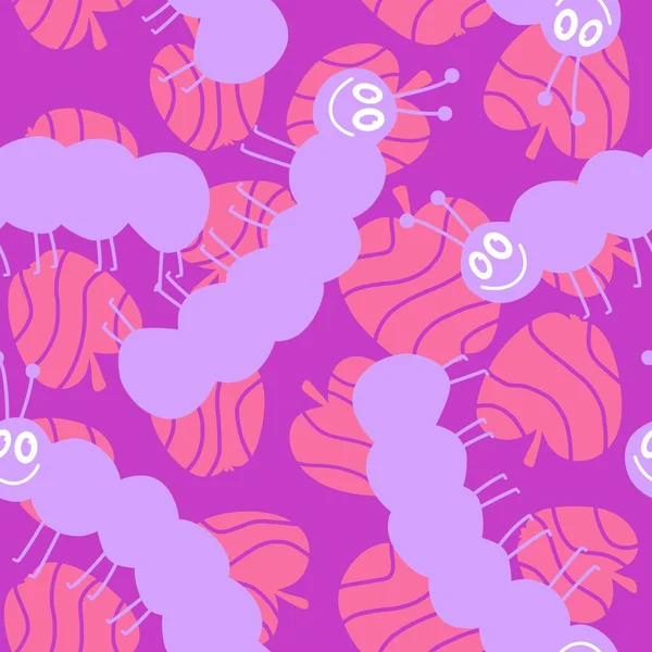 Zeichentrick Sommertiere Nahtlose Raupen Und Äpfel Muster Für Kinderbekleidung Druck — Stockfoto