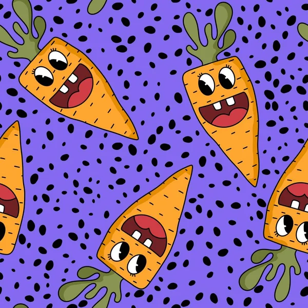 Retro Cartoon Summer Vegetable Seamless Carrot Pattern Wrapping Paper Fabrics — Stock Photo, Image