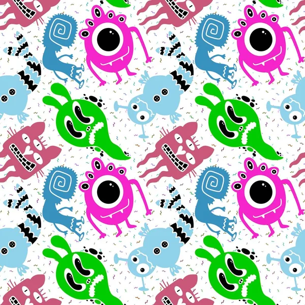 Cartoon Monsters Seamless Emoticons Aliens Pattern Kids Clothes Print Wrapping — Φωτογραφία Αρχείου