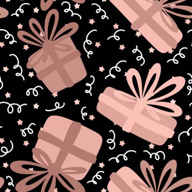 Çizgi film hediye kutuları kusursuz Noel ve doğum günü şablonu kağıt, kumaş, çarşaf, ambalaj, çocuk kıyafetleri ve parti aksesuarları için. Yüksek kaliteli illüstrasyon