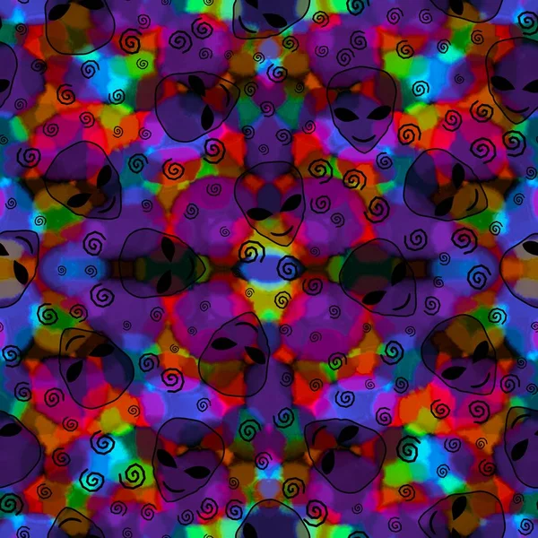 Cartoon Aliens Seamless Paint Neon Spots Pattern Wrapping Paper Fabrics — Stock Photo, Image