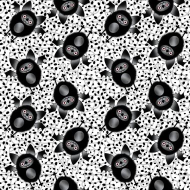 Cadılar Bayramı çizgi filmlerindeki canavarlar, kağıt, kumaş, çarşaf, çocuk giysisi baskısı, şenlik ambalajı ve moda tekstili için kusursuz kawaii yarasa desenleri. Yüksek kaliteli illüstrasyon