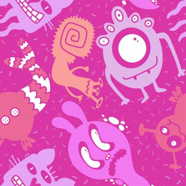 Cartoon monsters seamless emoticons aliens pattern for kids clothes print and wrapping paper and fabrics and linens and kindergarten. High quality illustration