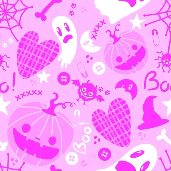 Halloween Cartoon Pumpkins Seamless Ghost Moon Bats Spider Witch Hat — Stock Photo, Image